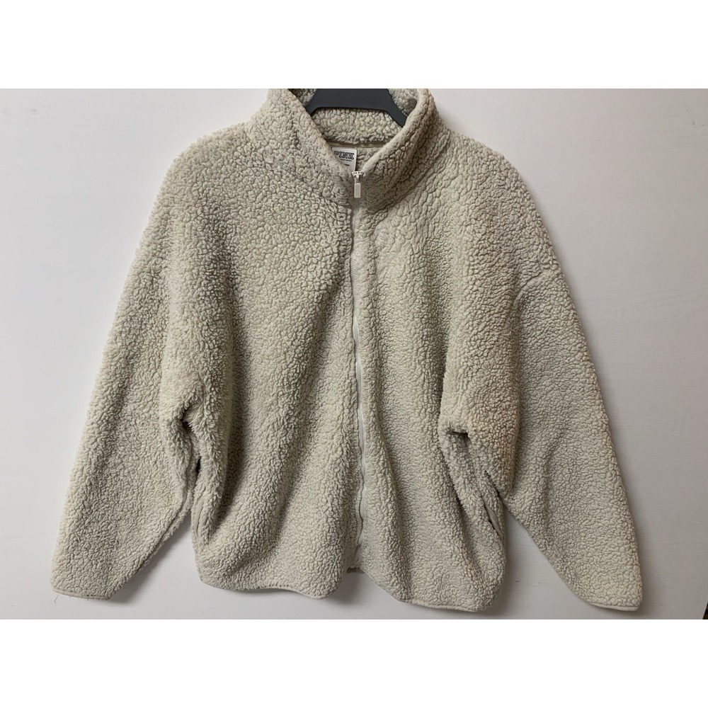 Pink Victoria Secret Fleece Jacket‎ Womens L Cream Sherpa Fleece Full Zip